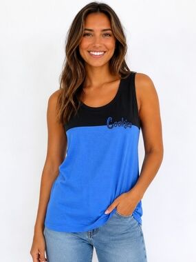 Cookies Colorblock Scoop Neck Tank Top - Black & Royal Blue